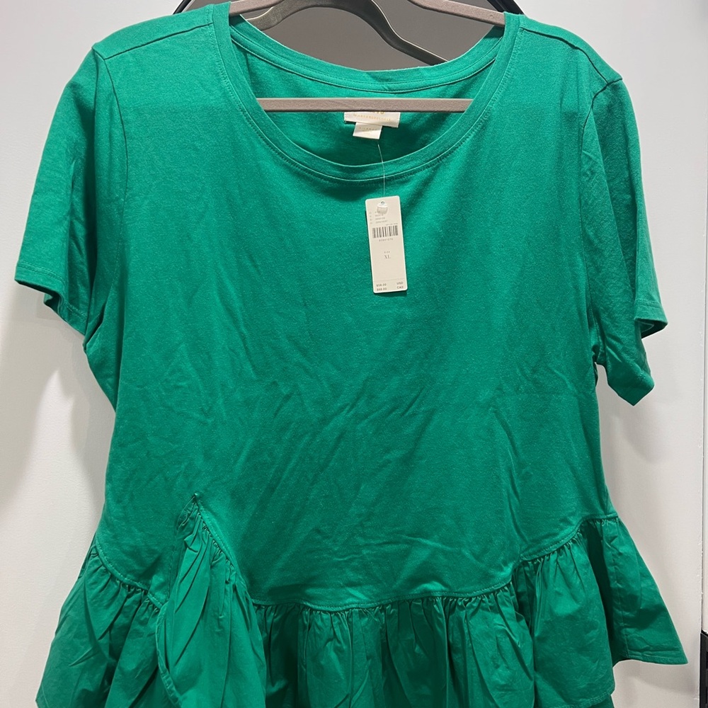 Maeve Emerald Green Ruffled Peplum T-Shirt